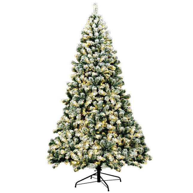 225 cm Pre-Lit Snowy Christmas Tree with Metal Stand