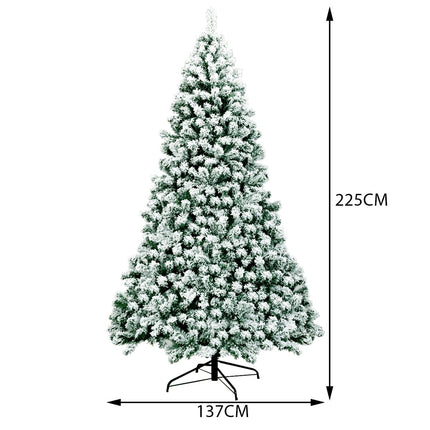 225 cm Pre-Lit Snowy Christmas Tree with Metal Stand