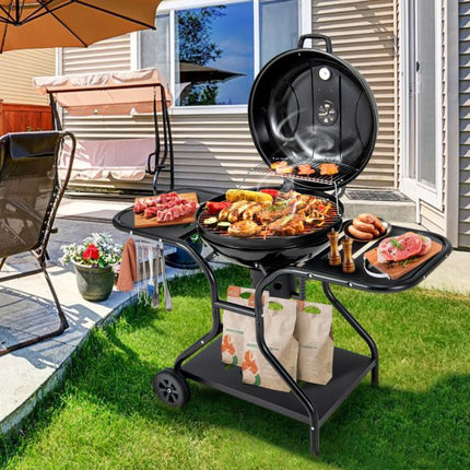 22-Inch Charcoal Grill with Wheels, 2-Tier Racks