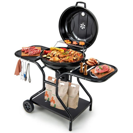 22-Inch Charcoal Grill with Wheels, 2-Tier Racks