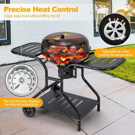 22-Inch Charcoal Grill with Wheels, 2-Tier Racks