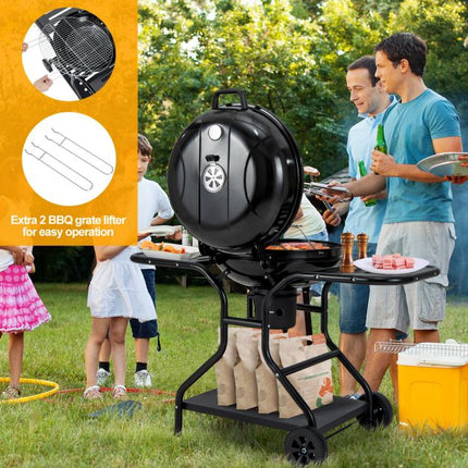 22-Inch Charcoal Grill with Wheels, 2-Tier Racks