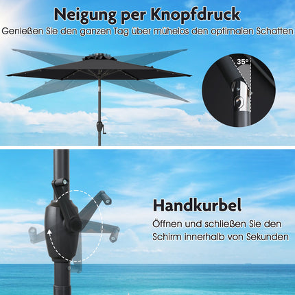 230 cm Black Patio Umbrella with LED Solar Lights