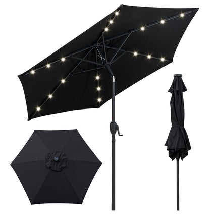 230 cm Black Patio Umbrella with LED Solar Lights