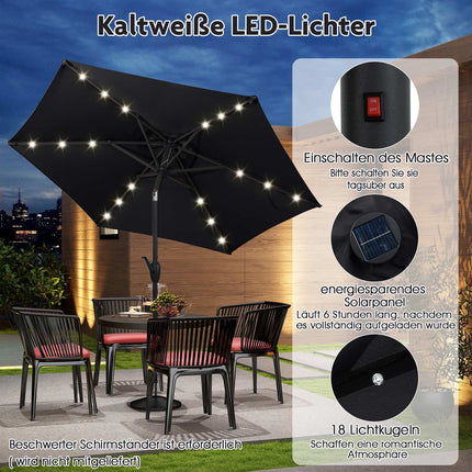 230 cm Black Patio Umbrella with LED Solar Lights