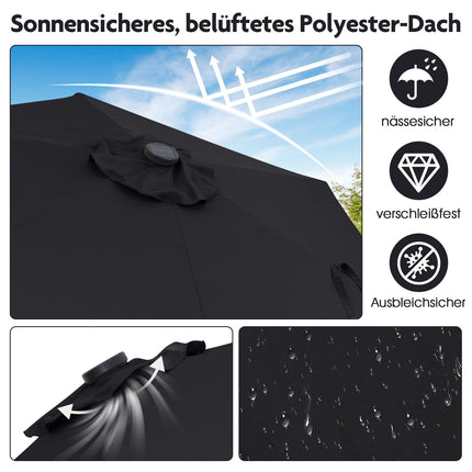 230 cm Black Patio Umbrella with LED Solar Lights