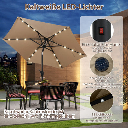 230 cm Patio Umbrella with LED Solar Lights & Crank