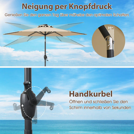 230 cm Patio Umbrella with LED Solar Lights & Crank