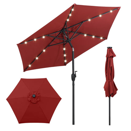 230 cm Patio Umbrella with LED Solar Lights & Crank