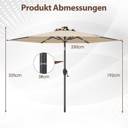 230 cm Patio Umbrella with LED Solar Lights & Crank
