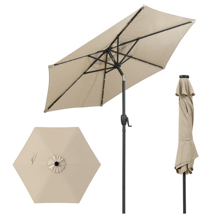 230 cm Patio Umbrella with LED Solar Lights & Crank