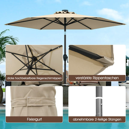 230 cm Patio Umbrella with LED Solar Lights & Crank