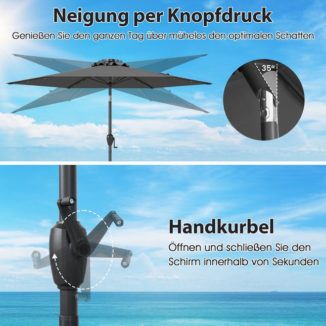 230 cm Patio Umbrella with LED Solar Lights & Crank