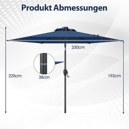 230 cm Patio Umbrella with LED Solar Lights, Navy Blue