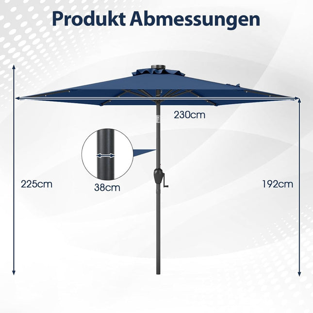 230 cm Patio Umbrella with LED Solar Lights, Navy Blue