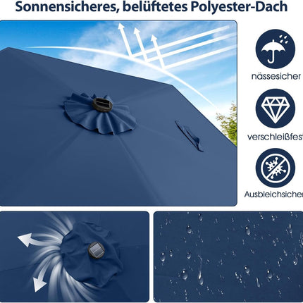 230 cm Patio Umbrella with LED Solar Lights, Navy Blue