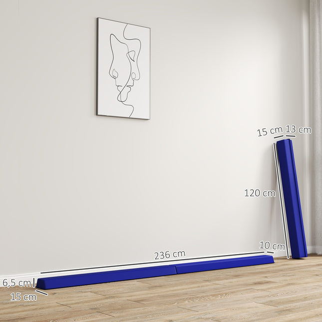 236 cm opvouwbare evenwichtsbalk, draagbare gymnastiekbalk, antislip-evenwichtsbalk, gymnastiek- en evenwichtsbalk tot 80 kg, voor kinderen vanaf 3 jaar, binnen en buiten, blauw