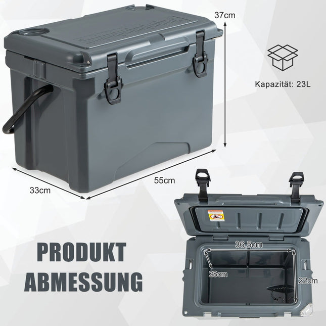 23L Portable Cooler with Opener & Handle – Gray