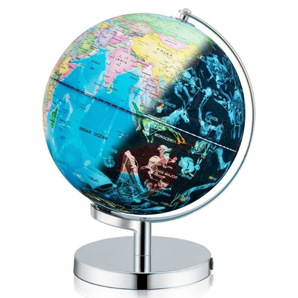Ø 23 cm illuminated globe with metal base & light & English geographical map & constellation map