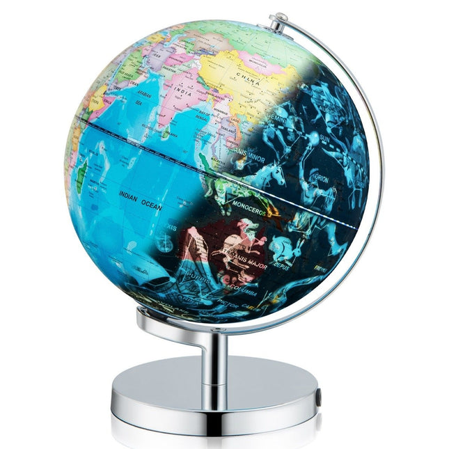 Ø 23 cm illuminated globe with metal base & light & English geographical map & constellation map