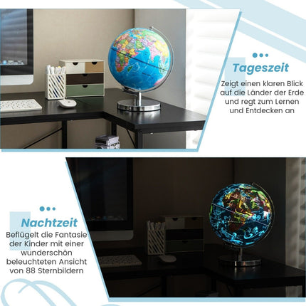 Ø 23 cm illuminated globe with metal base & light & English geographical map & constellation map