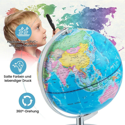 Ø 23 cm illuminated globe with metal base & light & English geographical map & constellation map