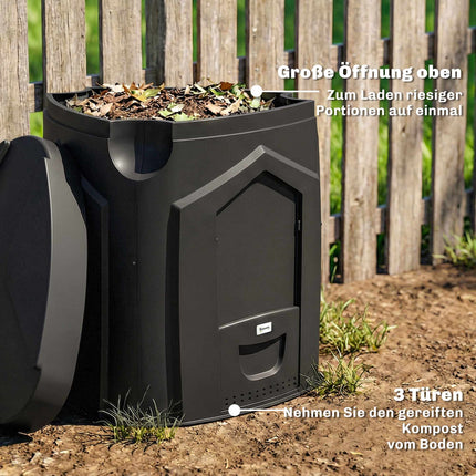 240L Garden Compost Bin, Open Base, 3 Access Doors