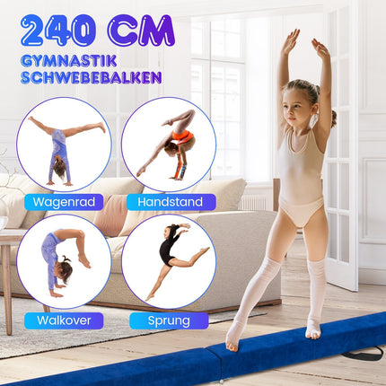 240 cm Folding Gymnastics Balance Beam – Blue, Portable