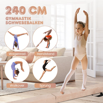 240 cm Folding Gymnastics Beam with Suede Cover, Brown