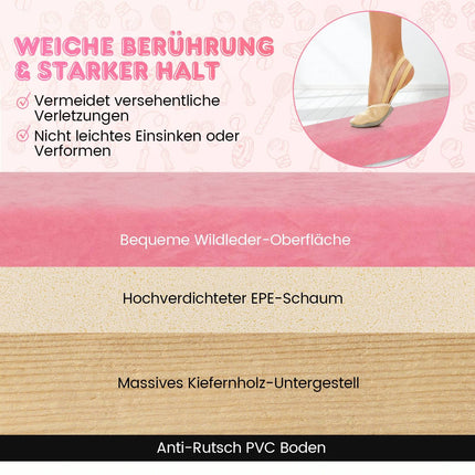 240 cm Folding Gymnastics Beam with Suede Cover, Pink