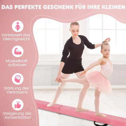 240 cm Folding Gymnastics Beam with Suede Cover, Pink