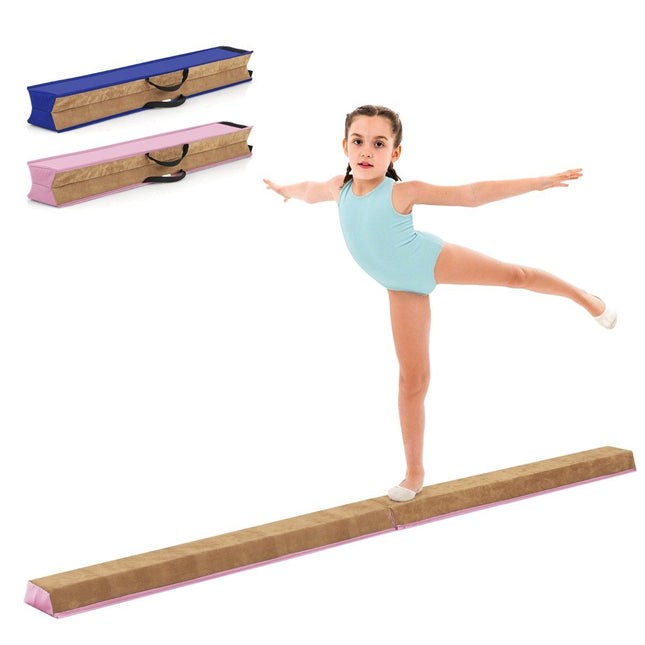 Kinderevenwichtsbalk 240 cm met draagbeugel & Suède hoes opvouwbare evenwichtsbalk roze