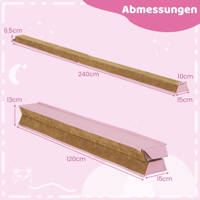 Kinderevenwichtsbalk 240 cm met draagbeugel & Suède hoes opvouwbare evenwichtsbalk roze