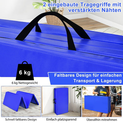 240 x 120 x 5 cm foldable gymnastics mat with Velcro fastener & 2 carrying handles blue
