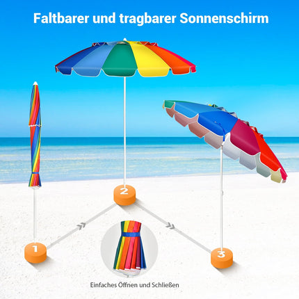 243cm Beach Parasol Outdoor Parasol Beach Umbrella Aluminum Tiltable Patio Umbrella - Colorful