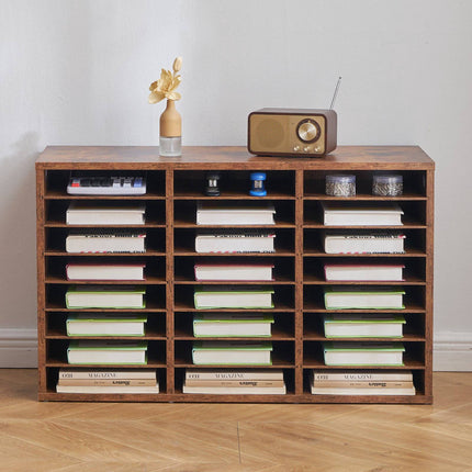 24-Compartment Literature Organizer, Removable Shelves – Dark Brown