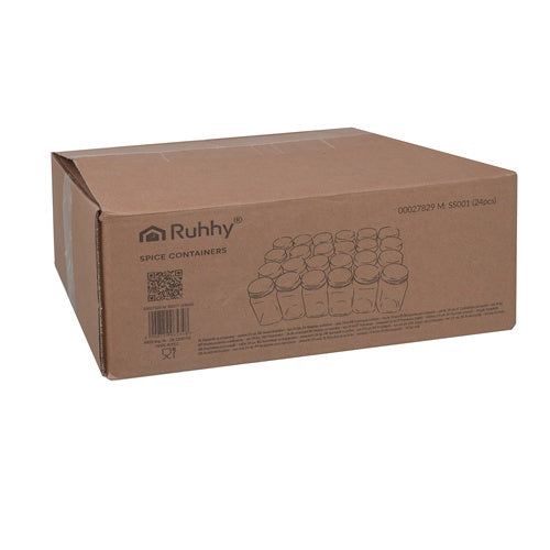 Set van 24 glazen kruidenpotjes met etiketten, 120 ml per stuk.