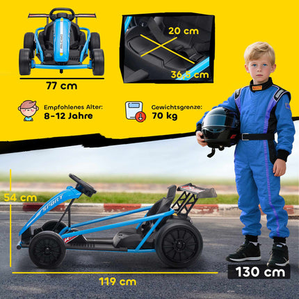 24V Electric Go-Kart for Drifting, Ages 8-12, Blue