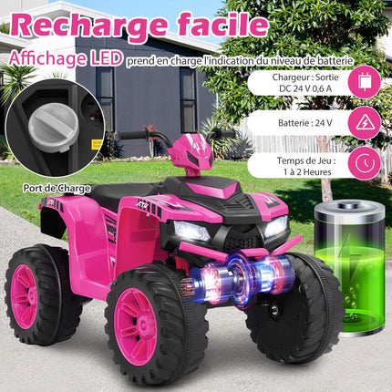 24V Kids Electric Quad, 2-Speed, Wireless Music, Pink