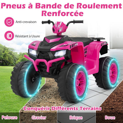 24V Kids Electric Quad, 2-Speed, Wireless Music, Pink