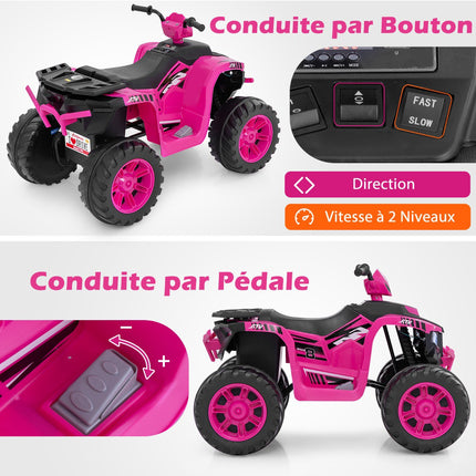 24V Kids Electric Quad, 2-Speed, Wireless Music, Pink