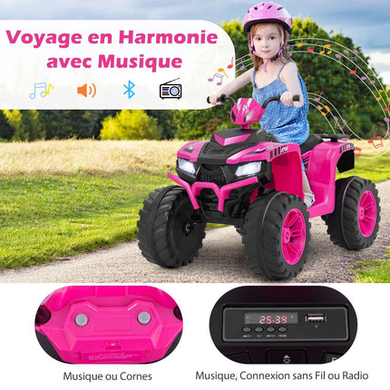 24V Kids Electric Quad, 2-Speed, Wireless Music, Pink