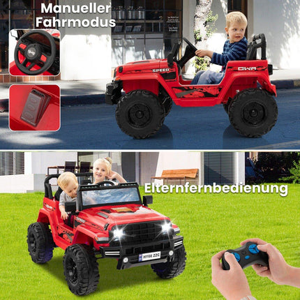 24V Kids Electric Ride-On Car, 2-Seater, Red, USB & Music