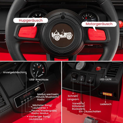 24V Kids Electric Ride-On Car, 2-Seater, Red, USB & Music