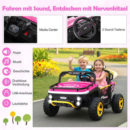 24V Kids Electric Ride-On Truck, 2-Seater, Pink