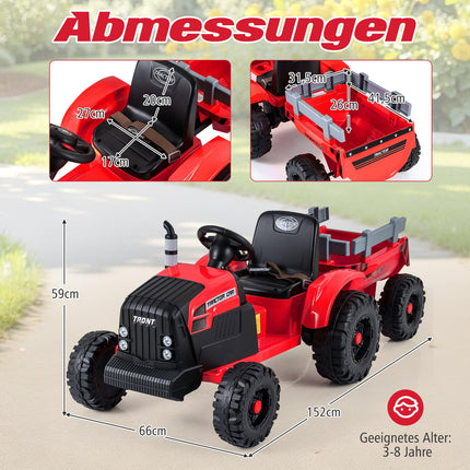 24V Kids Electric Tractor with Detachable Trailer, Red