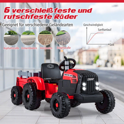 24V Kids Electric Tractor with Detachable Trailer, Red