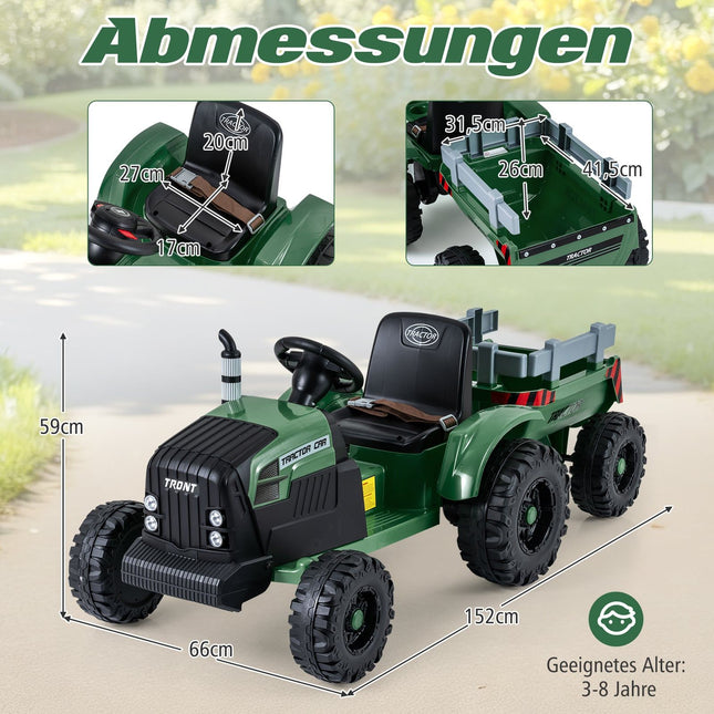 24V Kids Electric Tractor with Detachable Trailer, Remote Control
