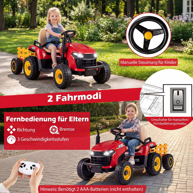 24V Kids Electric Tractor with Trailer & Remote Control