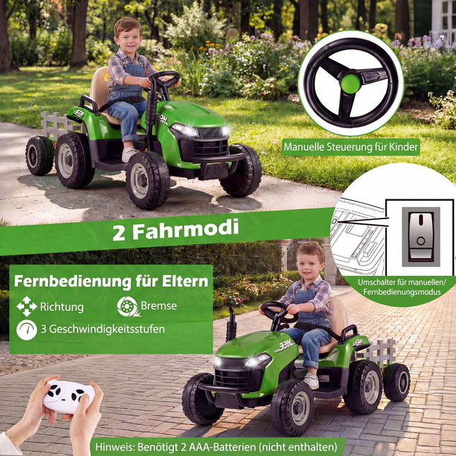 24V Kids Electric Tractor with Trailer & Remote Control